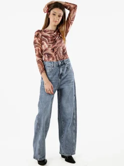 Solada Top body donna a maniche lunghe con scollo a cascata - marrone