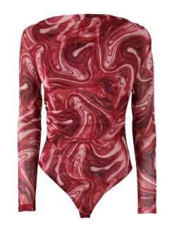 Solada Top body donna a maniche lunghe con scollo a cascata - rosso