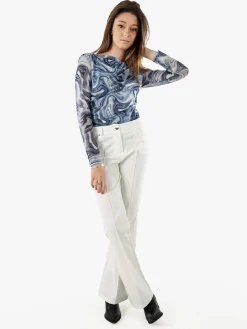 Solada Top body donna a maniche lunghe con scollo a cascata - azzurro