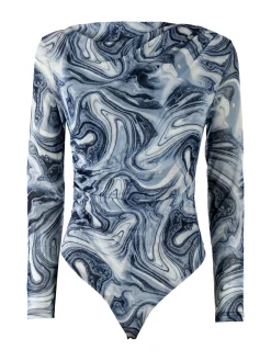 Solada Top body donna a maniche lunghe con scollo a cascata - azzurro