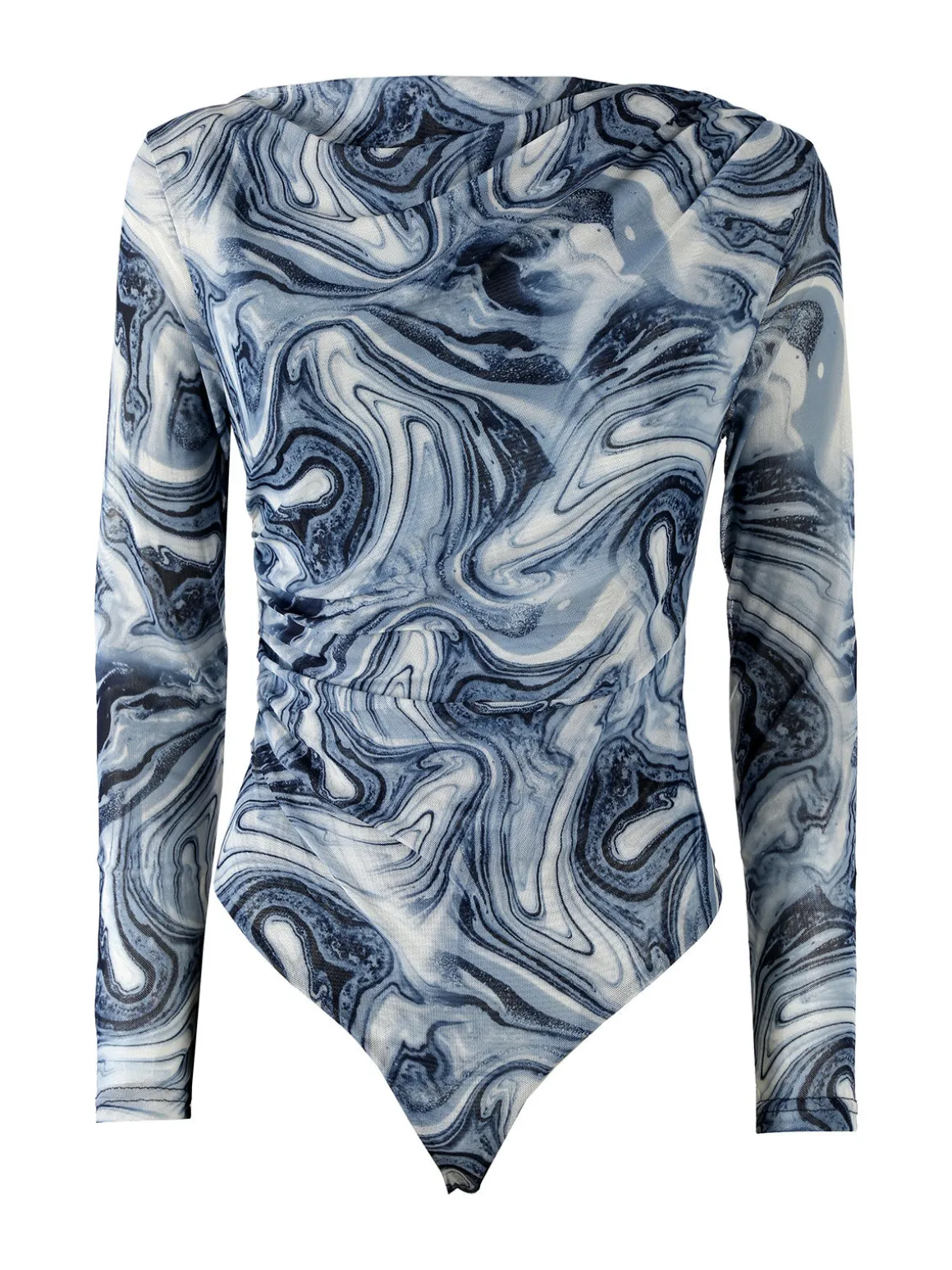 Solada Top body donna a maniche lunghe con scollo a cascata - azzurro