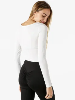 Solada Top body donna a maniche lunghe con scollo quadrato - bianco