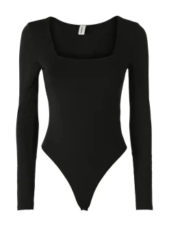 Solada Top body donna a maniche lunghe con scollo quadrato - nero