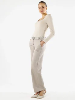 Solada Top body donna a maniche lunghe con scollo quadrato - beige