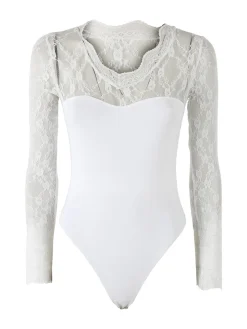 Solada Top body donna a maniche lunghe con pizzo