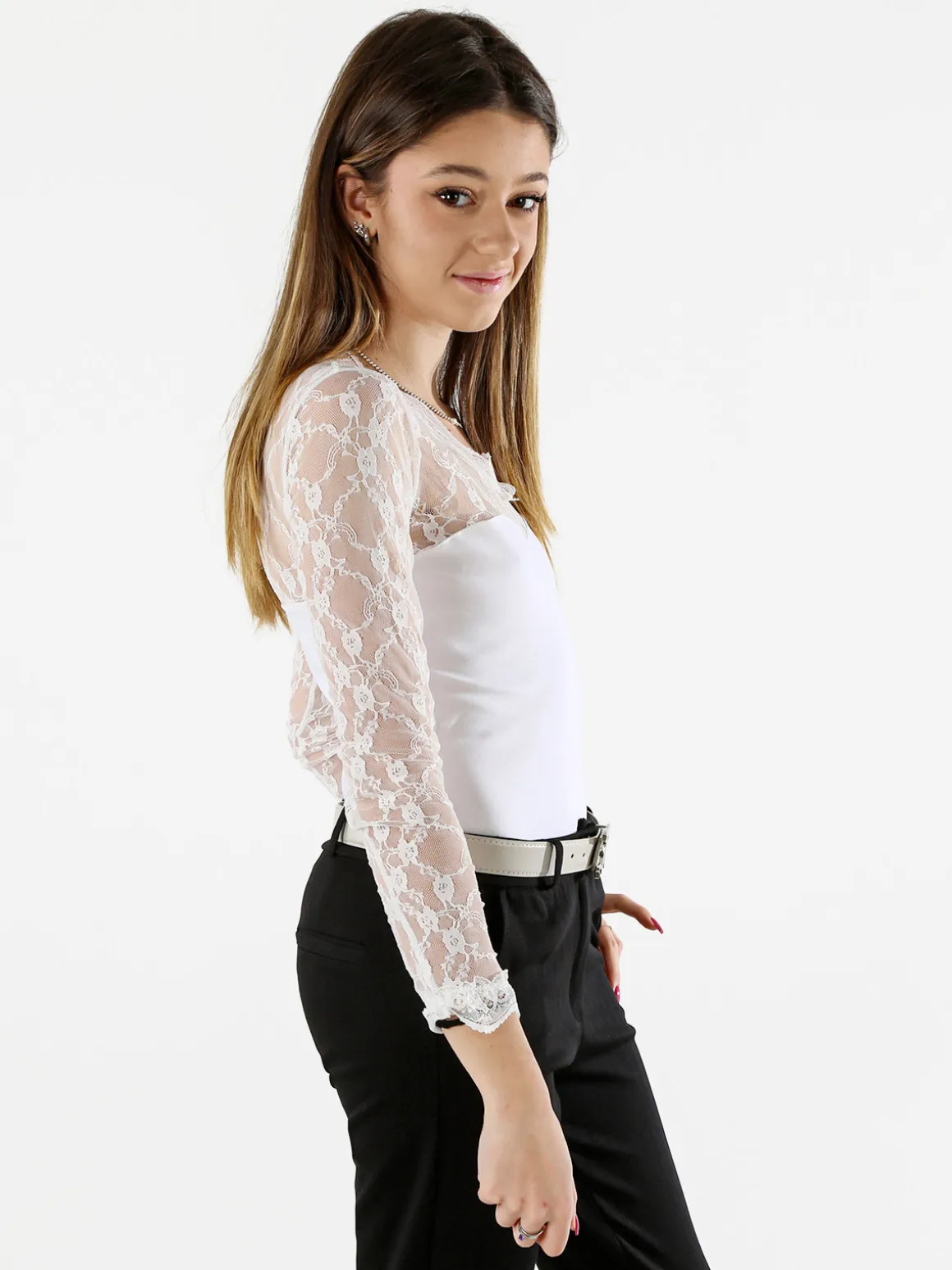 Solada Top body donna a maniche lunghe con pizzo