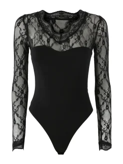Solada Top body donna a maniche lunghe con pizzo