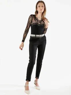 Solada Top body donna a maniche lunghe con pizzo