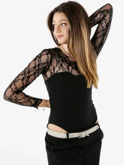 Solada Top body donna a maniche lunghe con pizzo
