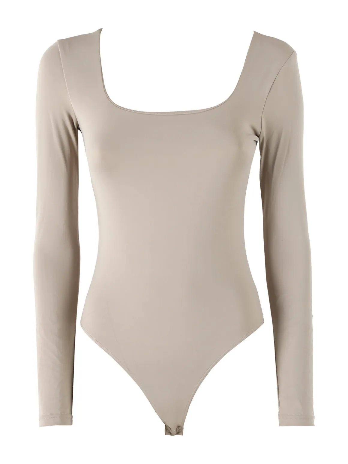 Solada Top body donna a maniche lunghe con scollo davanti e dietro - taupe