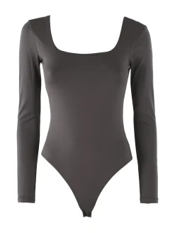 Solada Top body donna a maniche lunghe con scollo davanti e dietro - grigio scuro