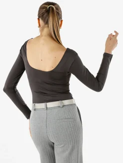 Solada Top body donna a maniche lunghe con scollo davanti e dietro - grigio scuro