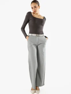 Solada Top body donna a maniche lunghe con scollo davanti e dietro - grigio scuro