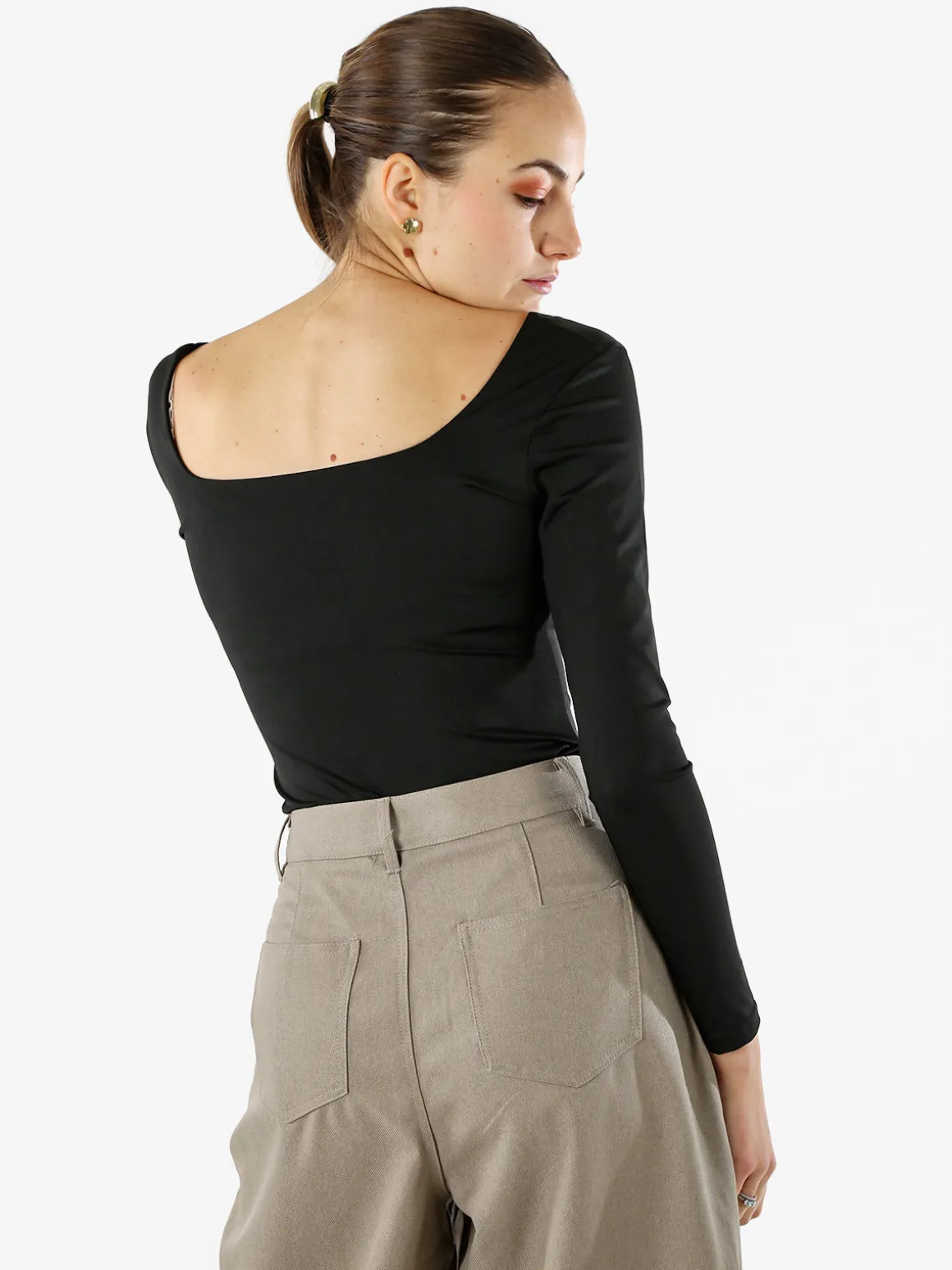 Solada Top body donna a maniche lunghe con scollo davanti e dietro - nero