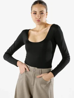 Solada Top body donna a maniche lunghe con scollo davanti e dietro - nero
