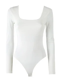 Solada Top body donna a maniche lunghe con scollo davanti e dietro - bianco