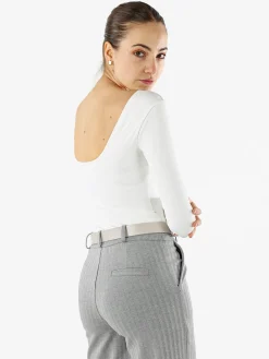 Solada Top body donna a maniche lunghe con scollo davanti e dietro - bianco