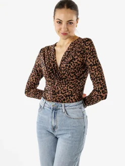 Solada Top body donna maculato a maniche lunghe - marrone