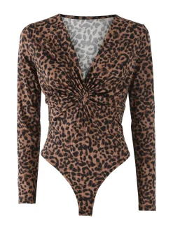 Solada Top body donna maculato a maniche lunghe - marrone