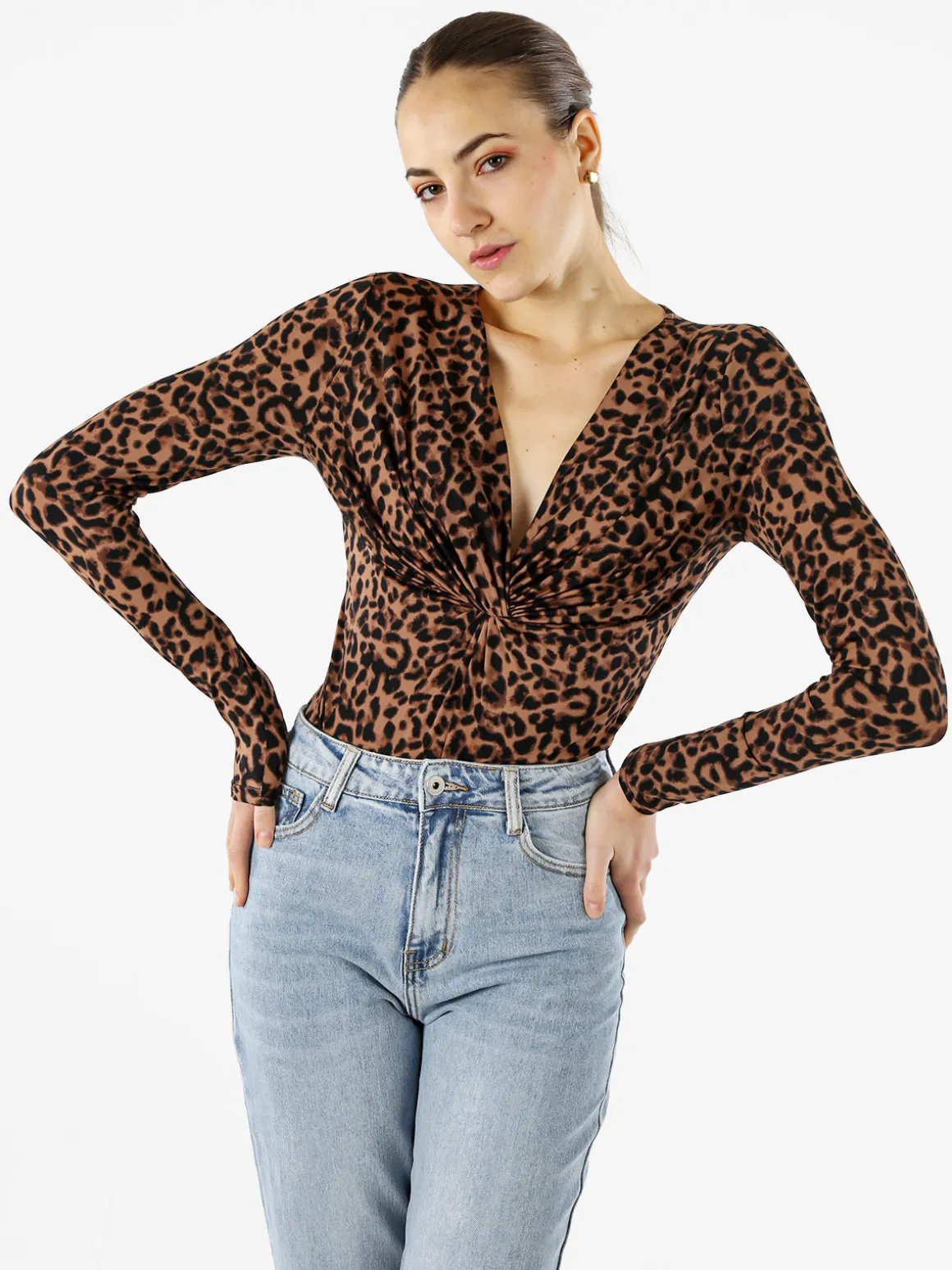 Solada Top body donna maculato a maniche lunghe - marrone
