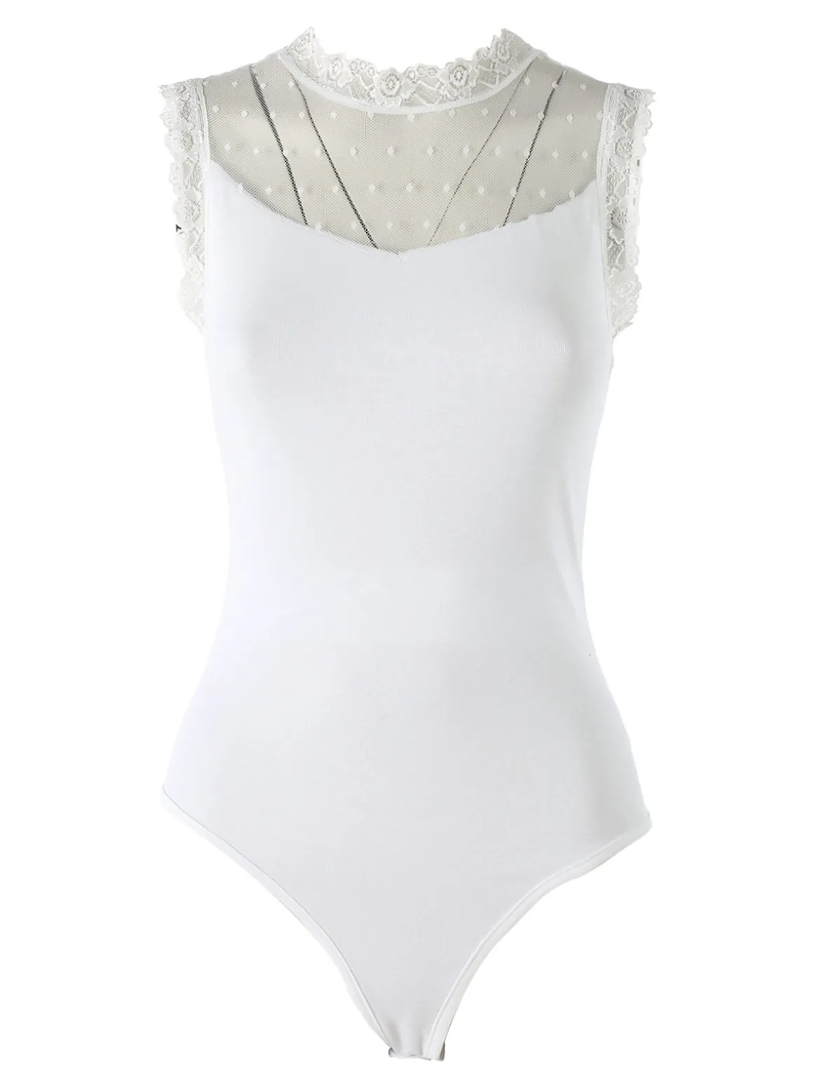Solada Top body donna senza maniche con inserti in tulle e pizzo - bianco
