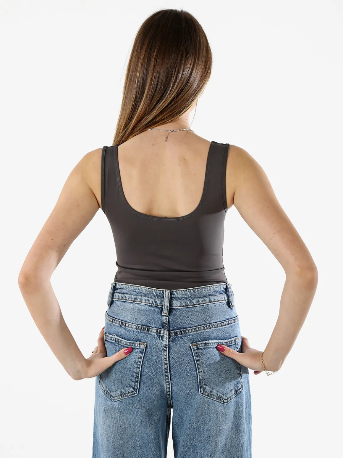 Solada Top body donna senza maniche sgambato - grigio scuro