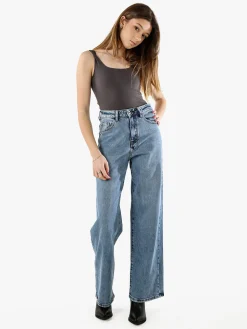 Solada Top body donna senza maniche sgambato - grigio scuro