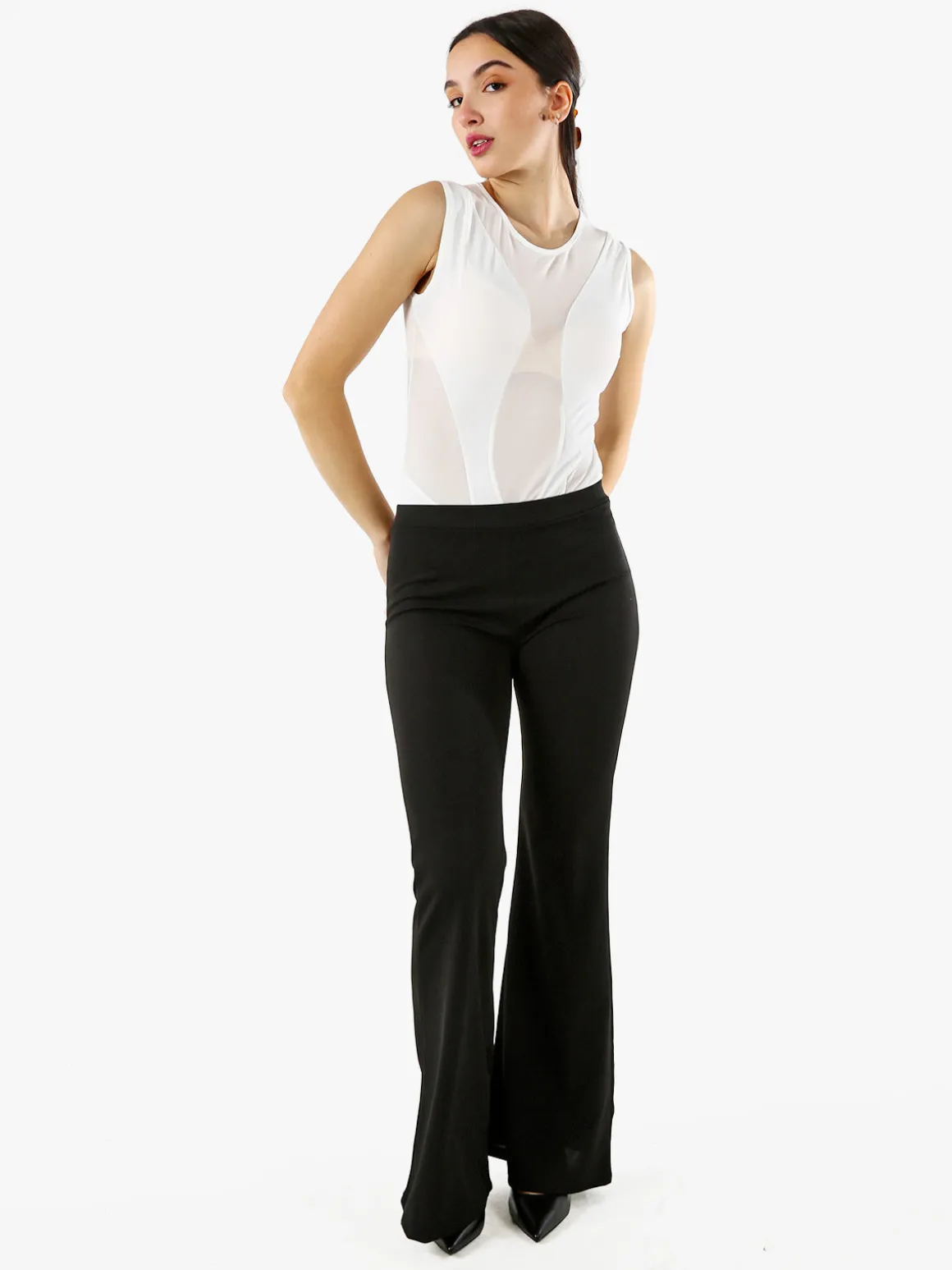 Solada Top body smanicato da donna con inserti a rete - bianco