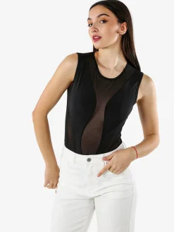 Solada Top body smanicato da donna con inserti a rete - nero