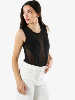 Solada Top body smanicato da donna con inserti a rete - nero