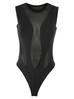 Solada Top body smanicato da donna con inserti a rete - nero
