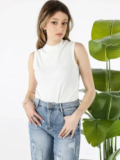 Solada Top donna accollato in cotone - bianco