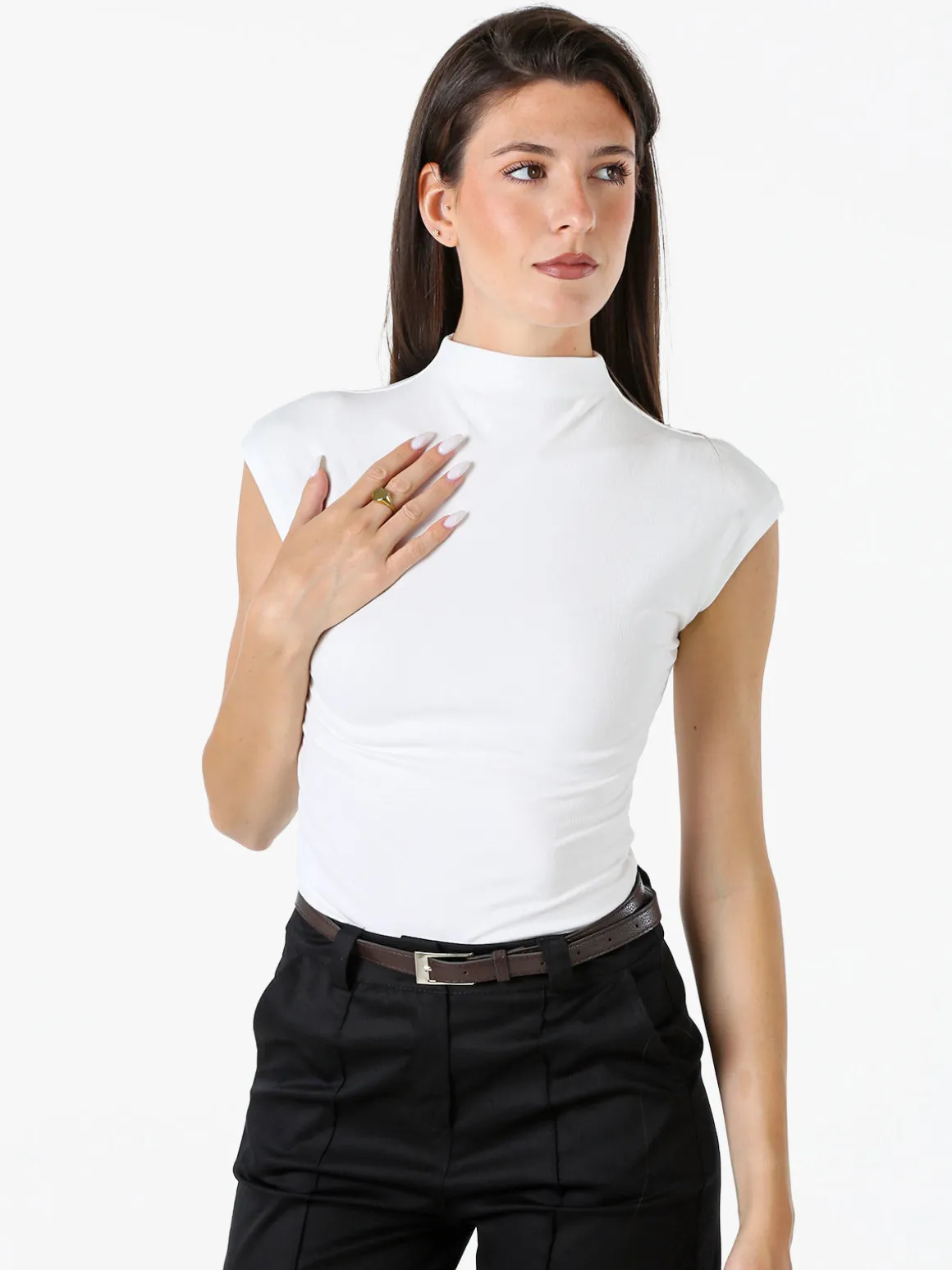 Solada Top donna accollato senza maniche - bianco