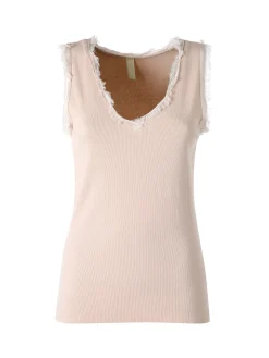 Solada Top donna a costine con scollo a V e bordi sfrangiati - rosa