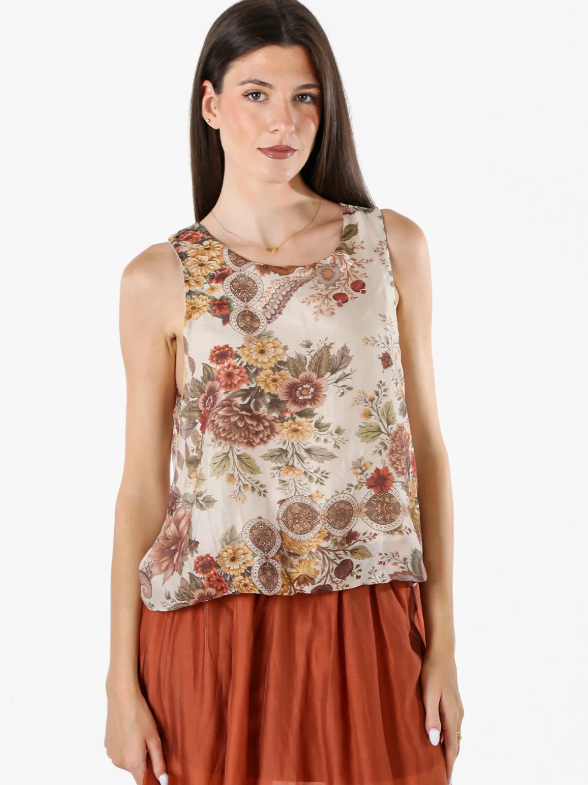 Solada Top donna a palloncino con stampe - khaki