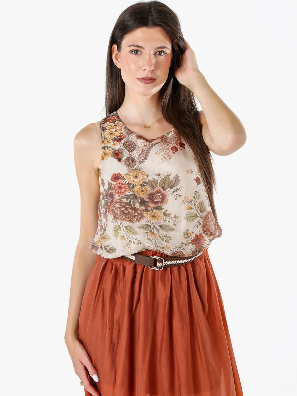 Solada Top donna a palloncino con stampe - khaki