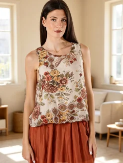 Solada Top donna a palloncino con stampe - khaki