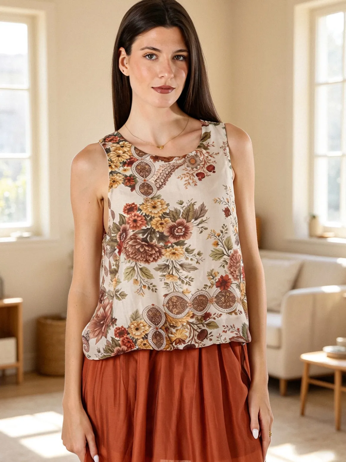 Solada Top donna a palloncino con stampe - khaki