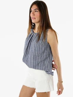 Solada Top donna a righe verticali con scollo tondo - blu
