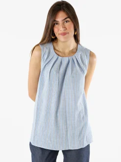 Solada Top donna a righe verticali con scollo tondo - azzurro