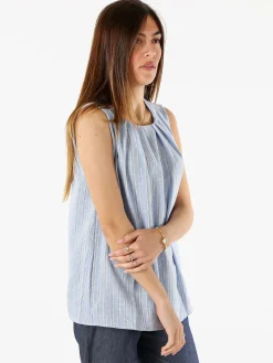 Solada Top donna a righe verticali con scollo tondo - azzurro