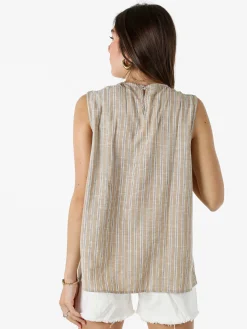 Solada Top donna a righe verticali con scollo tondo - khaki