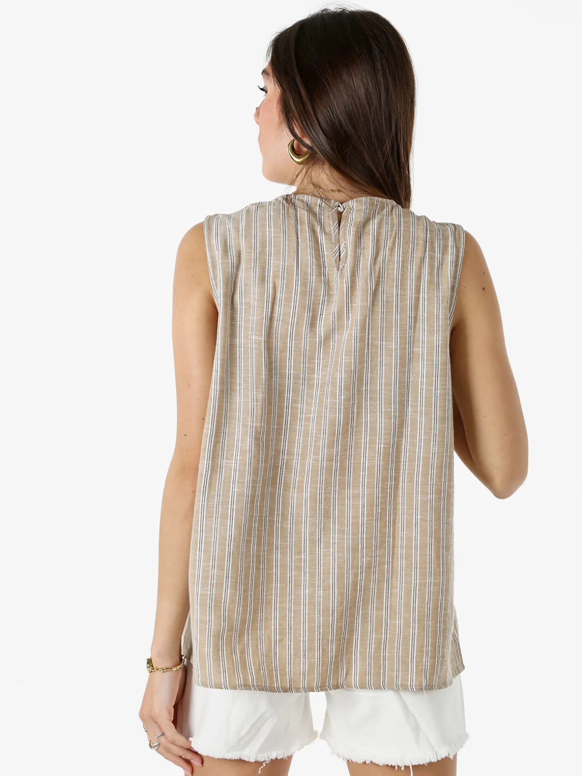 Solada Top donna a righe verticali con scollo tondo - khaki