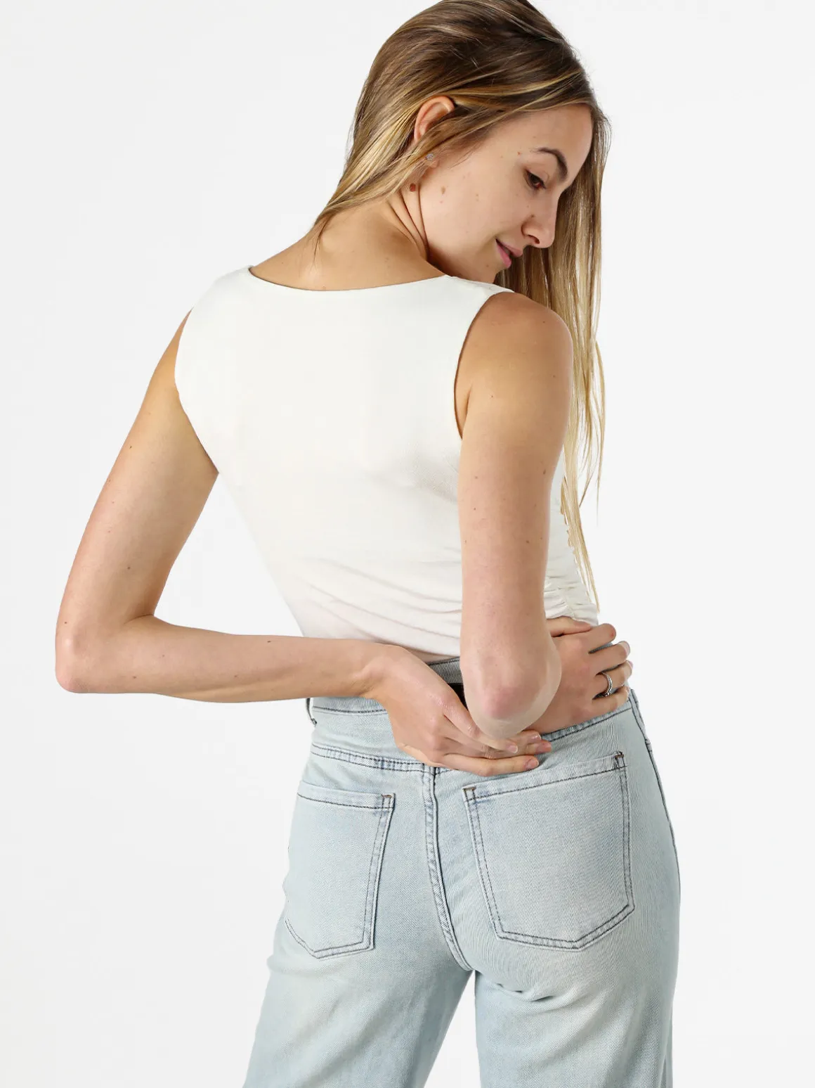 Solada Top donna arricciato sui lati con scollo a cascata - panna
