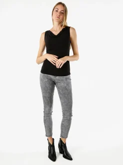 Solada Top donna arricciato sui lati con scollo a cascata - nero