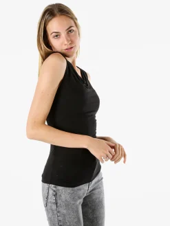 Solada Top donna arricciato sui lati con scollo a cascata - nero