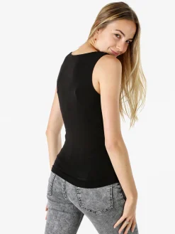 Solada Top donna arricciato sui lati con scollo a cascata - nero