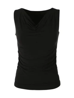 Solada Top donna arricciato sui lati con scollo a cascata - nero