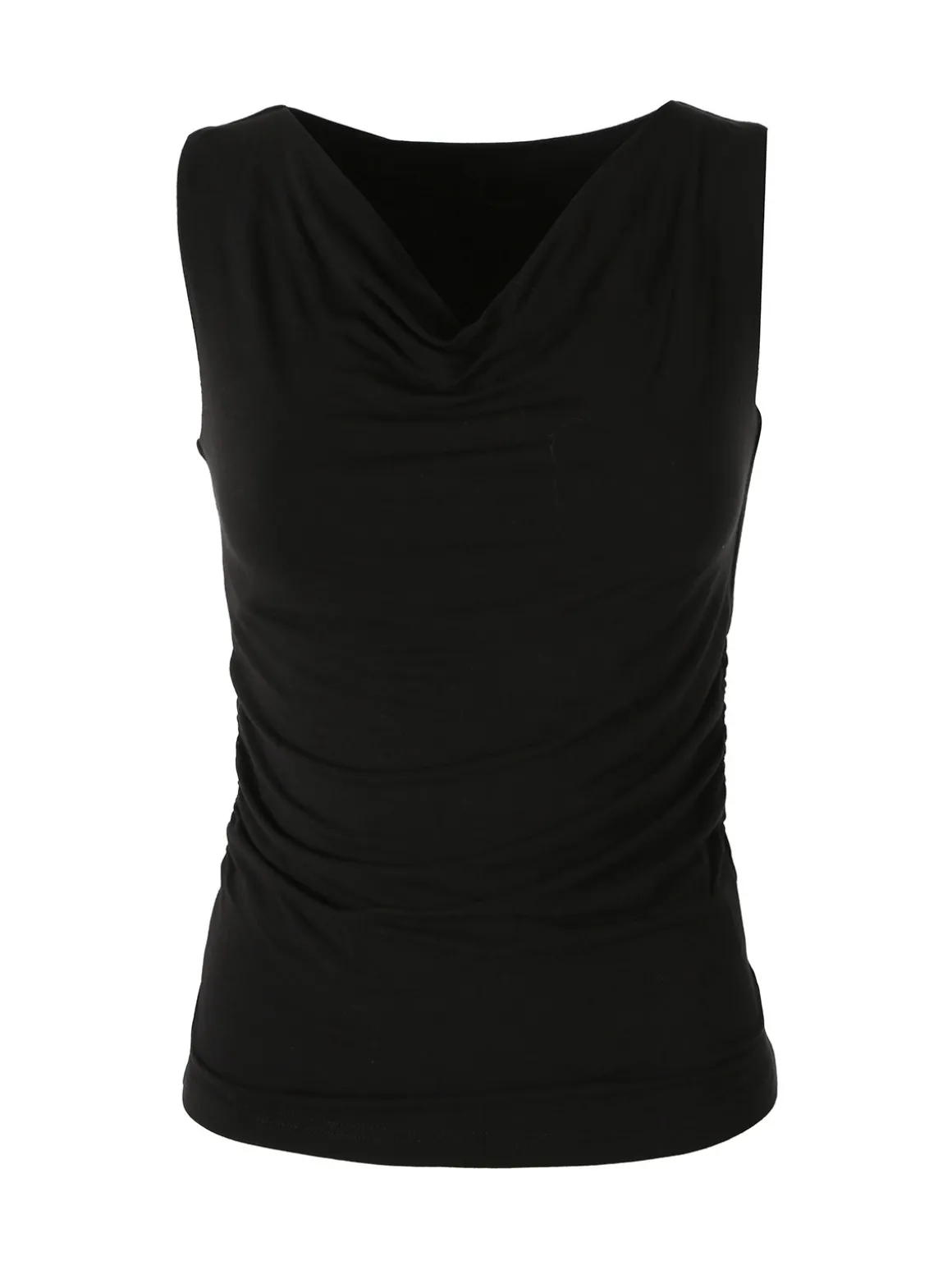 Solada Top donna arricciato sui lati con scollo a cascata - nero
