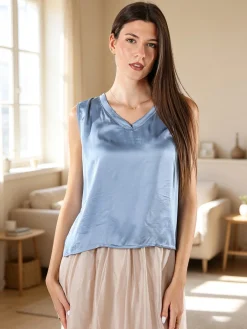 Solada Top donna a spalla larga con scollo a V - blu